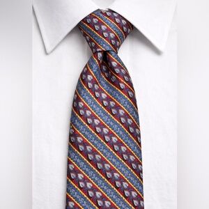 Yves Saint Laurent Silk Tie Paisley Blue Red Vintage Classic